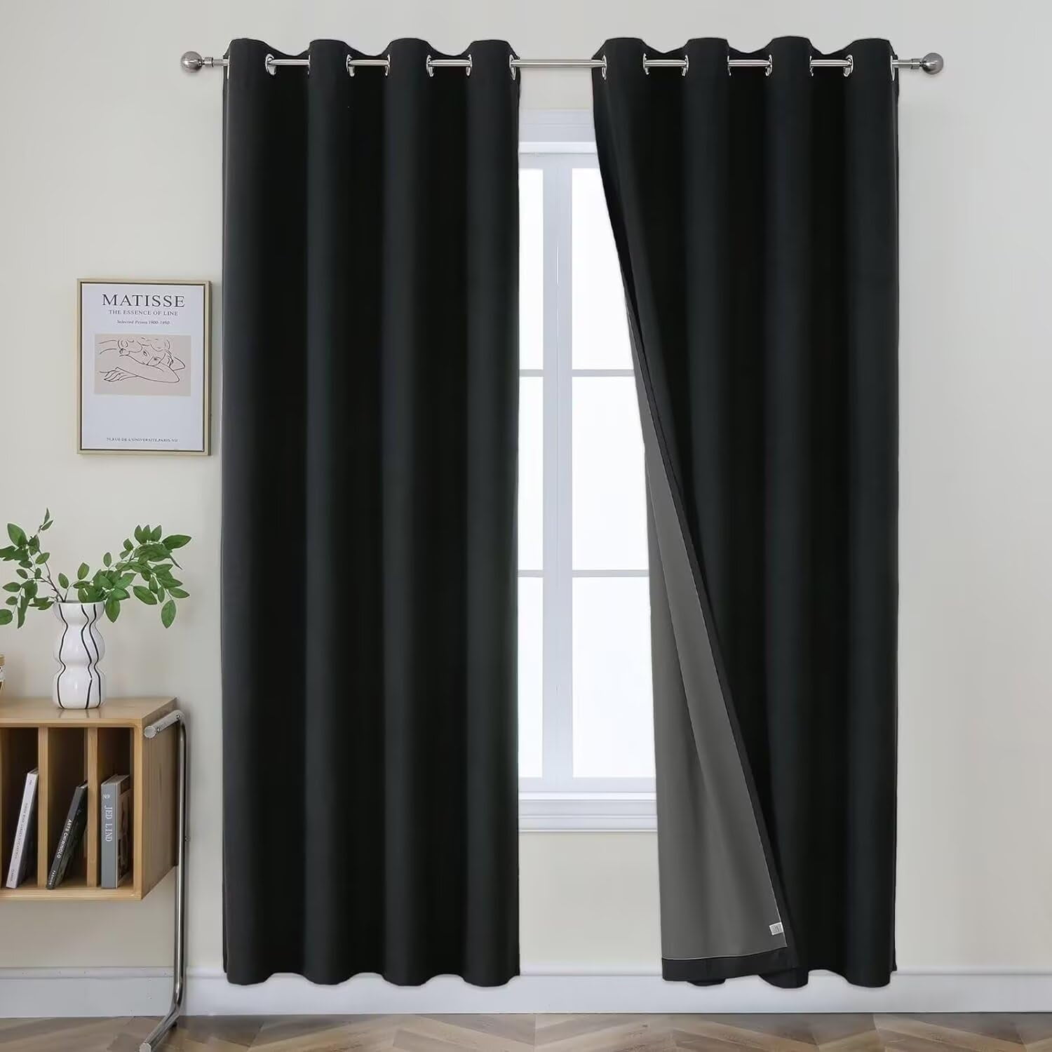 Juego De Cortinas Blackout Joydeco De 183 Cm De Largo Con 2 Paneles, Color Negro