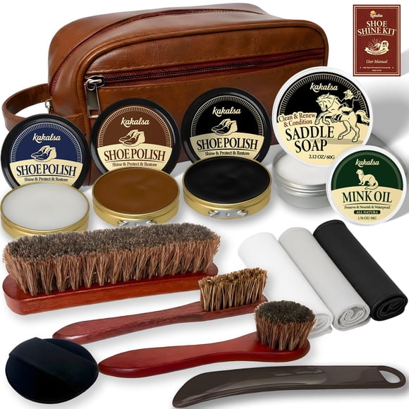 Kit de limpiabotas Kakalsa, 15 unidades, con jabón para sillines, aceite de visón y más