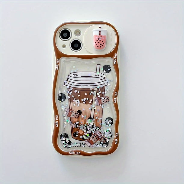 1pc Summer Quicksand Three-dimensional Coffee Milk Tea Is Suitable For IPhone13 Mobile Phone Case Apple 14promax13pro New Female 11 Net Red Niche 12pro All-inclusive Anti-fall 14plus Protective Case
