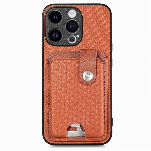 Funda Billetera Tejida para iPhone 15 Pro con Soporte y Tarjetero Marrón