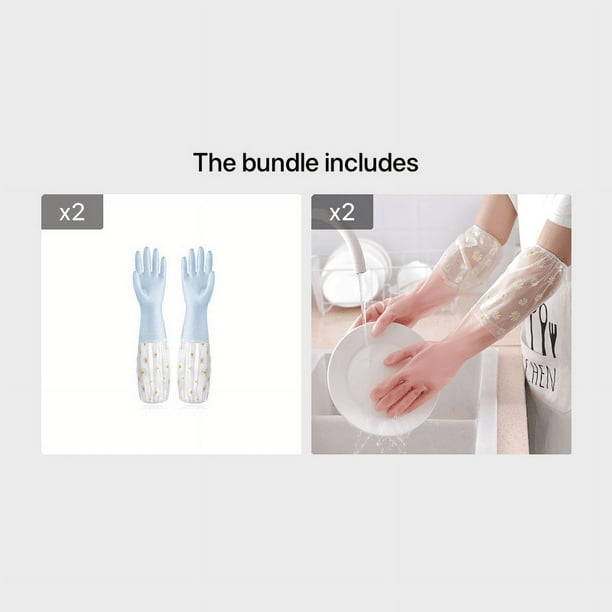 1 Pair, Long Sleeve Rubber Gloves, Reusable Dishwashing Gloves, Kitchen Oven Pet Cleaning Gloves