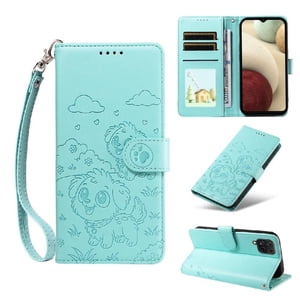 Funda Billetera Foxdock Compatible Con Samsung Galaxy A12/M12, Diseño Perrito Tierno, Ranuras Para Tarjetas Y Soporte Plegable