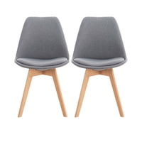 Habita2 Chile - Pack 2 Sillas Para Comedor Tulip Tapiz Lino Base Madera - Gris