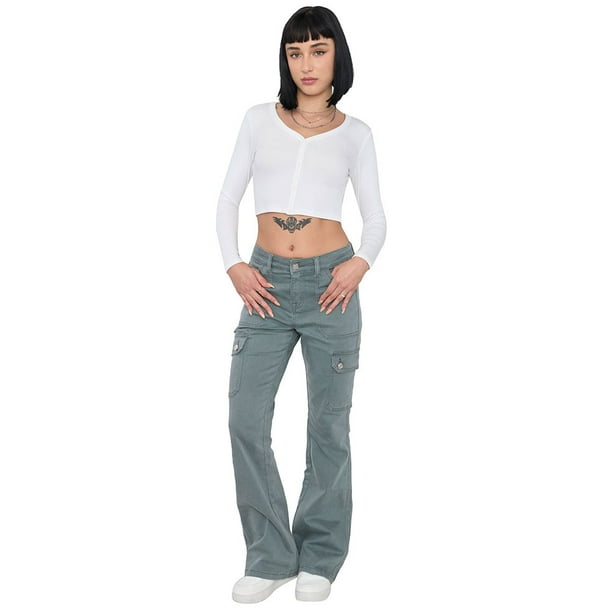 Jeans Mujer Flare Fit Cargo Gris Corona