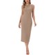 thumbnail image 2 of INSPIRE CHIC Vestido acanalado para mujeres con cuello barco sin mangas ajustado Bodycon Midi Vestidos XL Caqui, 2 of 6