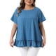thumbnail image 1 of Agnes Orinda Mujeres Tallas Grandes Escuela Universidad Día de San Patricio Tops Dobladillo en Capas Cuello Redondo Camisetas de Manga Corta Blusa Casual de Verano Flowy 4X Azul, 1 of 6