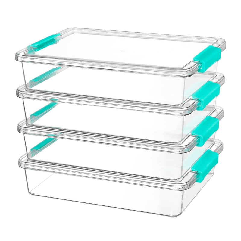 Wakeshome - Set 4 Contenedores Multiusos Apilable Transparente Con Tapa Caja Organizador 3.6l