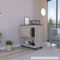 Tuhome - Mueble Bar Bajo Bi-Color 95X90X47 Cm Ceniza Y Wengue Con Ruedas