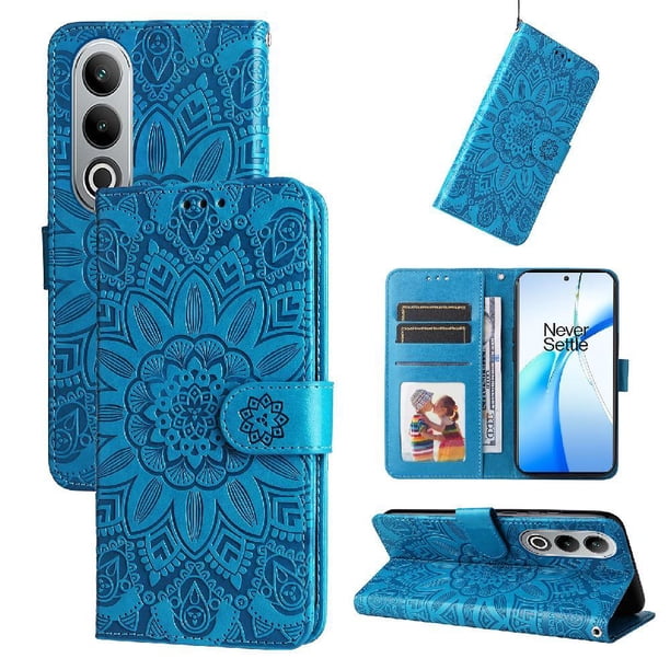 Funda tipo cartera FOXDOCK para OnePlus Nord CE 4 , diseño girasol en relieve, cuero PU, cierre magnético, soporte y tarjetero