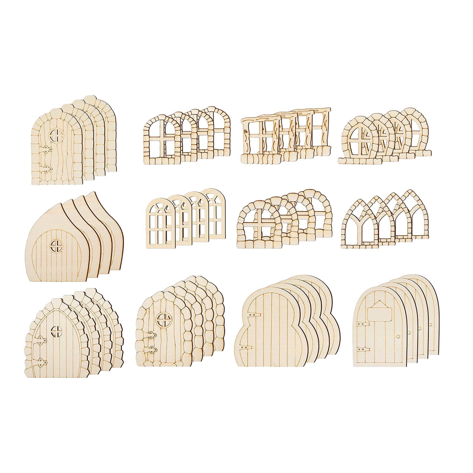 Ioensy - 48 Uds. Ventana De Puerta De Hadas De Madera, Ventana De Puerta De Jardín Diy Para Pintura De Cumpleaños, Estilo Retro