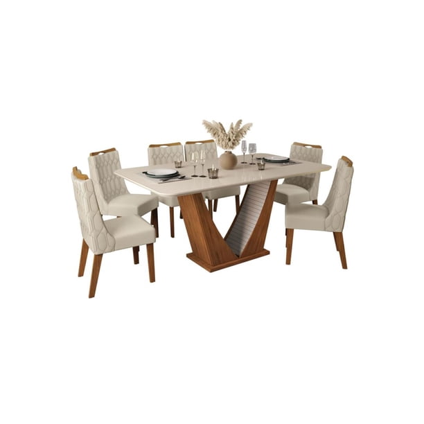 Juego Comedor Dalila 6 Sillas Blanco - Café