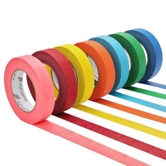 Cinta adhesiva de colores Skytogether Rainbow, 2,54 cm x 55 m, 7 rollos