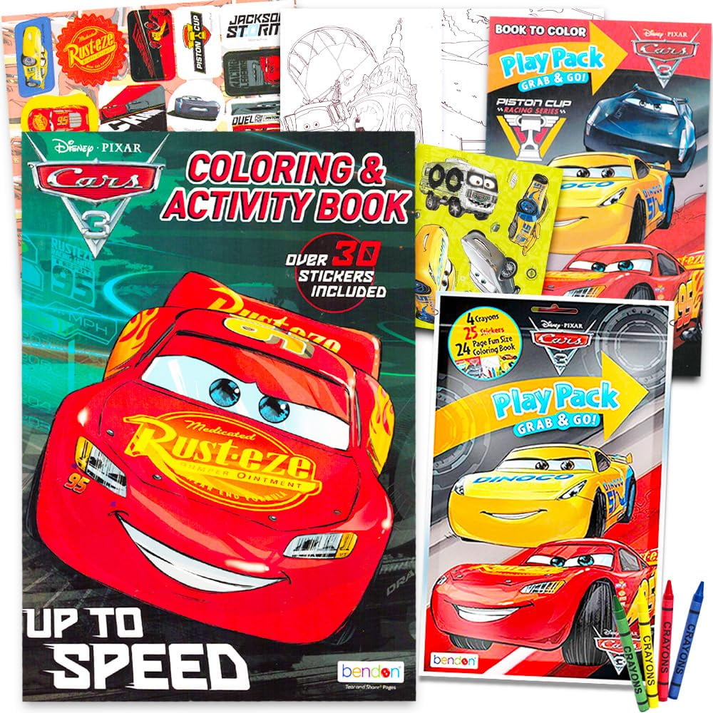 Paquete De Libros Para Colorear Disney Cars Con Pegatinas De 2 X 96 Páginas