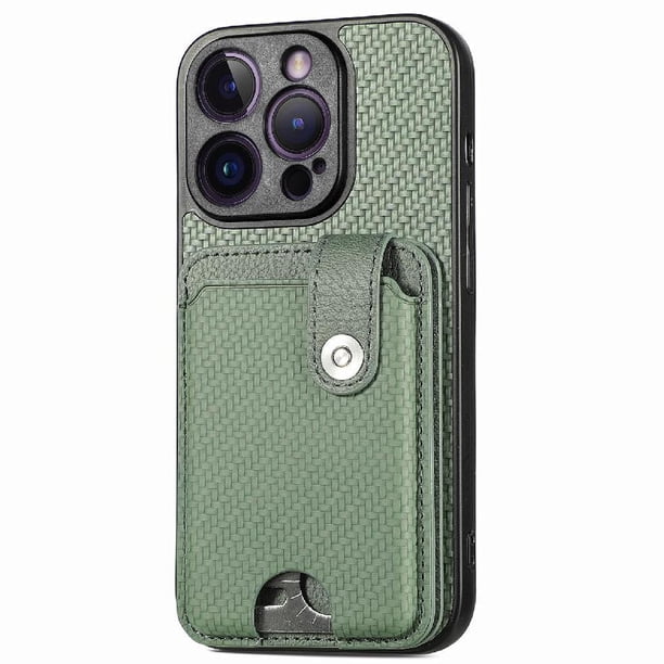 Funda Billetera Tejida para iPhone 14 Pro con Soporte y Tarjetero Verde