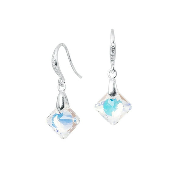 Aros Cristina Plata Italiana 925 y Cristal Genuino Aurora Boreal