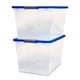 thumbnail image 1 of Bidones de almacenamiento HOMZ con tapa con cierre, 31 L, plástico transparente, paquete de 4 unidades, color azul, 1 of 8