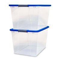 Bidones De Almacenamiento Homz Con Tapa Con Cierre, 31 L, Plástico Transparente, Paquete De 4 Unidades, Color Azul