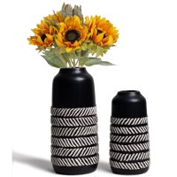 Homeessentials - Set 2 Jarrones De Cerámica Diseño Espiga Negra