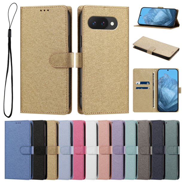 Funda Cartera de PU para Google Pixel 9A con Tarjetas, Dorado