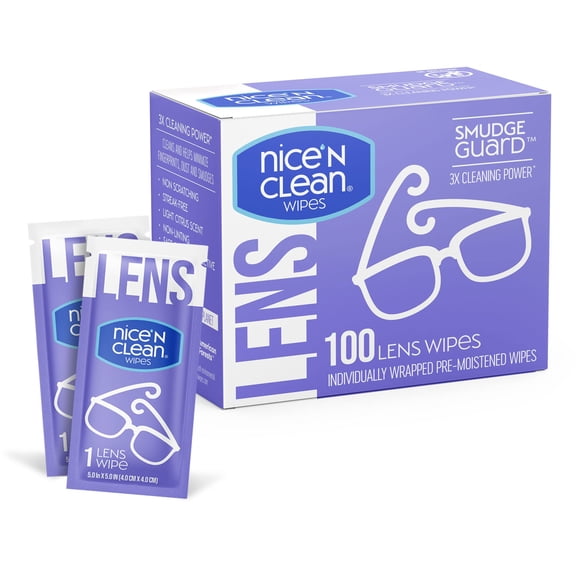 Toallitas limpiadoras para lentes Nice 'N Clean, 100 unidades prehumedecidas