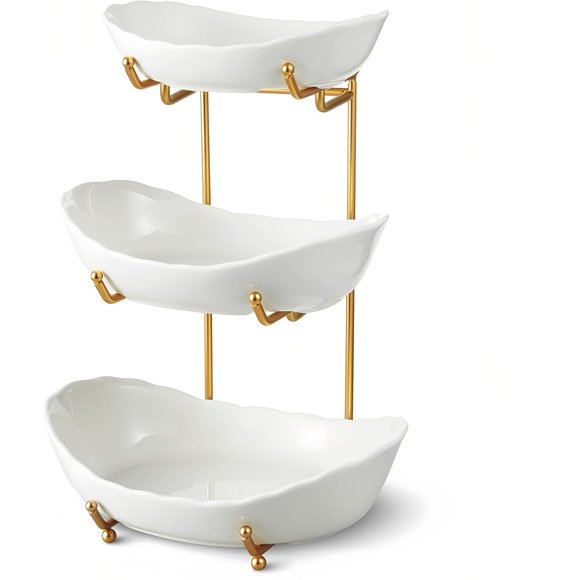 3 Tier Fruit Basket, Ceramic Fruit Bowl for Kitchen Counter