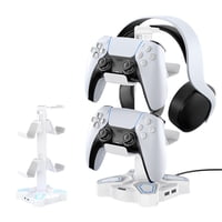 Soporte Para Auriculares Aaronmei Rgb Giratorio Rosado Con Aux 3.5Mm Y 2 Puertos Usb Blanco