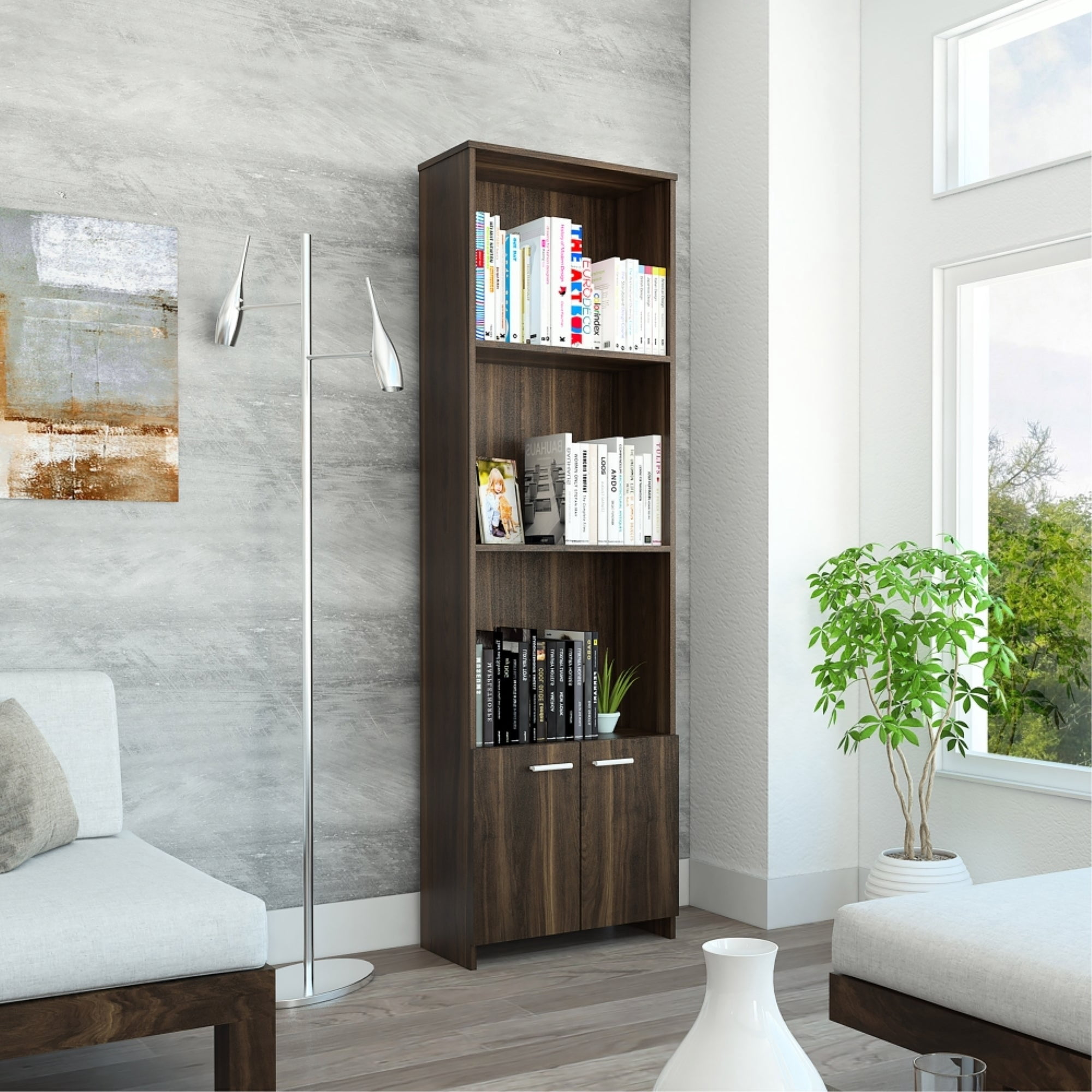 Tuhome - Biblioteca Office W-55 2 Puertas Café Oscuro 181x55x27 Cm