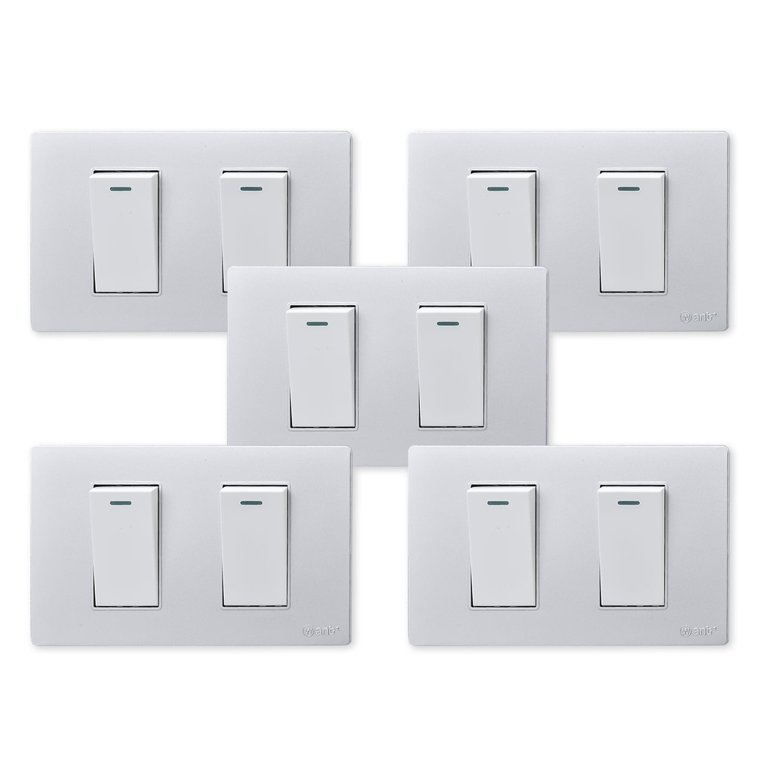 Want - Pack 5 Interruptores Doble Metálico 9/12 16a - Gris Blanco
