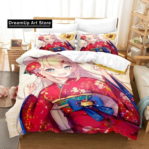 KawaiiAkai Haato Bedding Set Duvet Cover Bed Set Quilt Cover Pillowcase Comforter Boys Adult Bedding Set