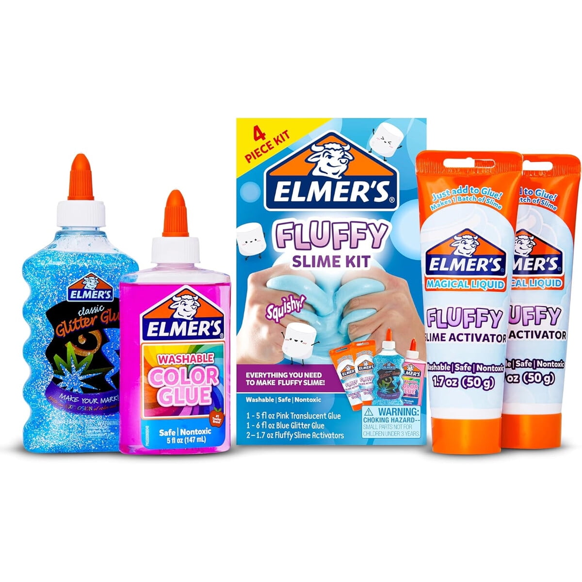 Kit Slime Fluffy Elmers Pegamento Rosa Azul Glitter Seguro