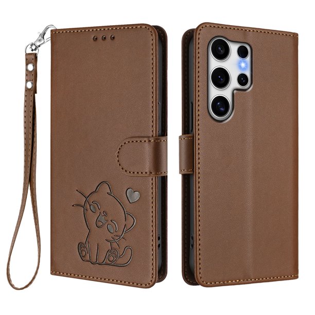 Carcasa Billetera de Cuero Sintético para Samsung Galaxy S25 Ultra, Marrón