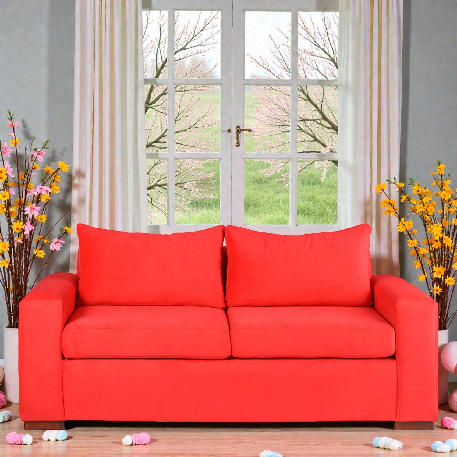 Muebles Altiro - Sofá Edom 3 Cuerpos - Tela Felpa Rojo