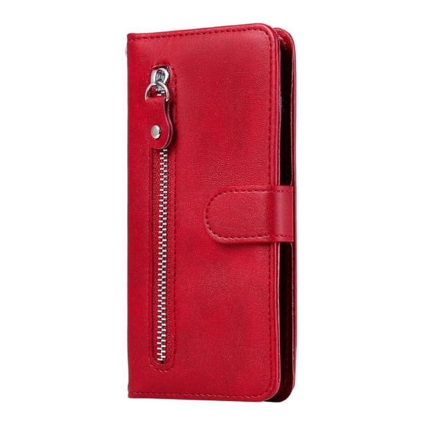 Funda con Cremallera para Samsung Galaxy S21 FE 5G, Carcasa Cartera de Cuero PU con Soporte y Tarjetero