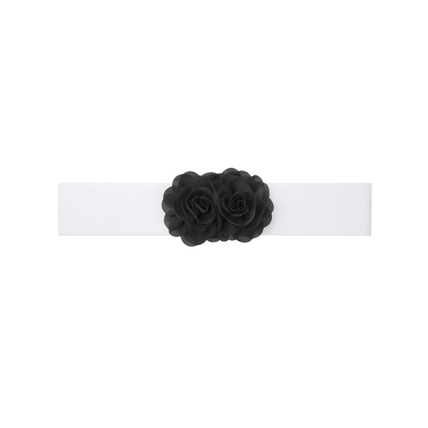 INSPIRE CHIC Cinturón de Cintura Elástico con Doble Flor de Rosa de Gasa Grande para Mujer, Corsé Ancho Elegante para Vestido 26.8x2.4 pulgadas Negro