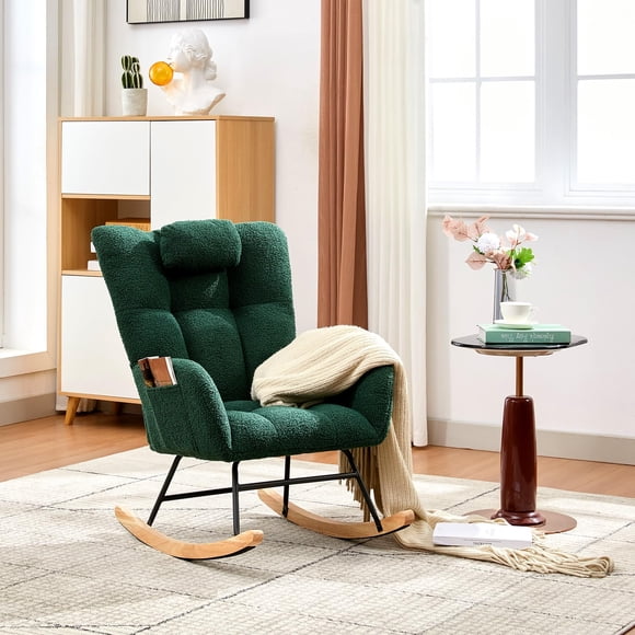 Silla mecedora tipo glider para guardería MilleLoom, tapizada en teddy, capacidad de 136 kg