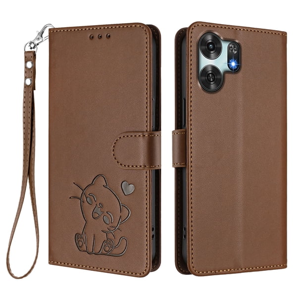 Funda Billetera con Relieve de Gato para Honor X6D, Marrón
