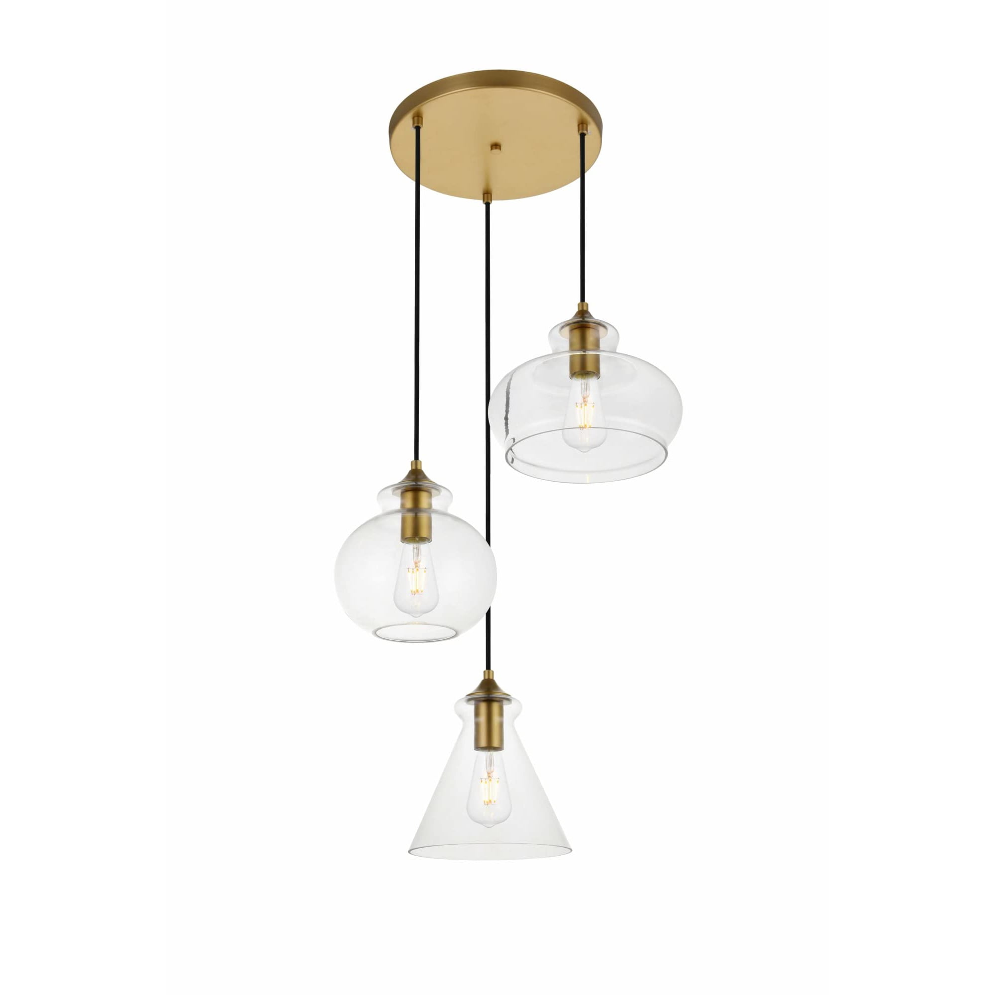 Lámpara Colgante Elegant Lighting Destry 3 Luces Latón Transparente