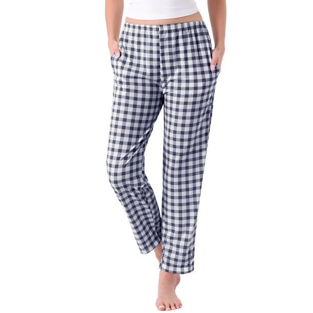 Pantalones de pijama de cuadros para mujeres con cintura elástica y bolsillos, pantalones largos para dormir y descansar, XS, cuadros azules