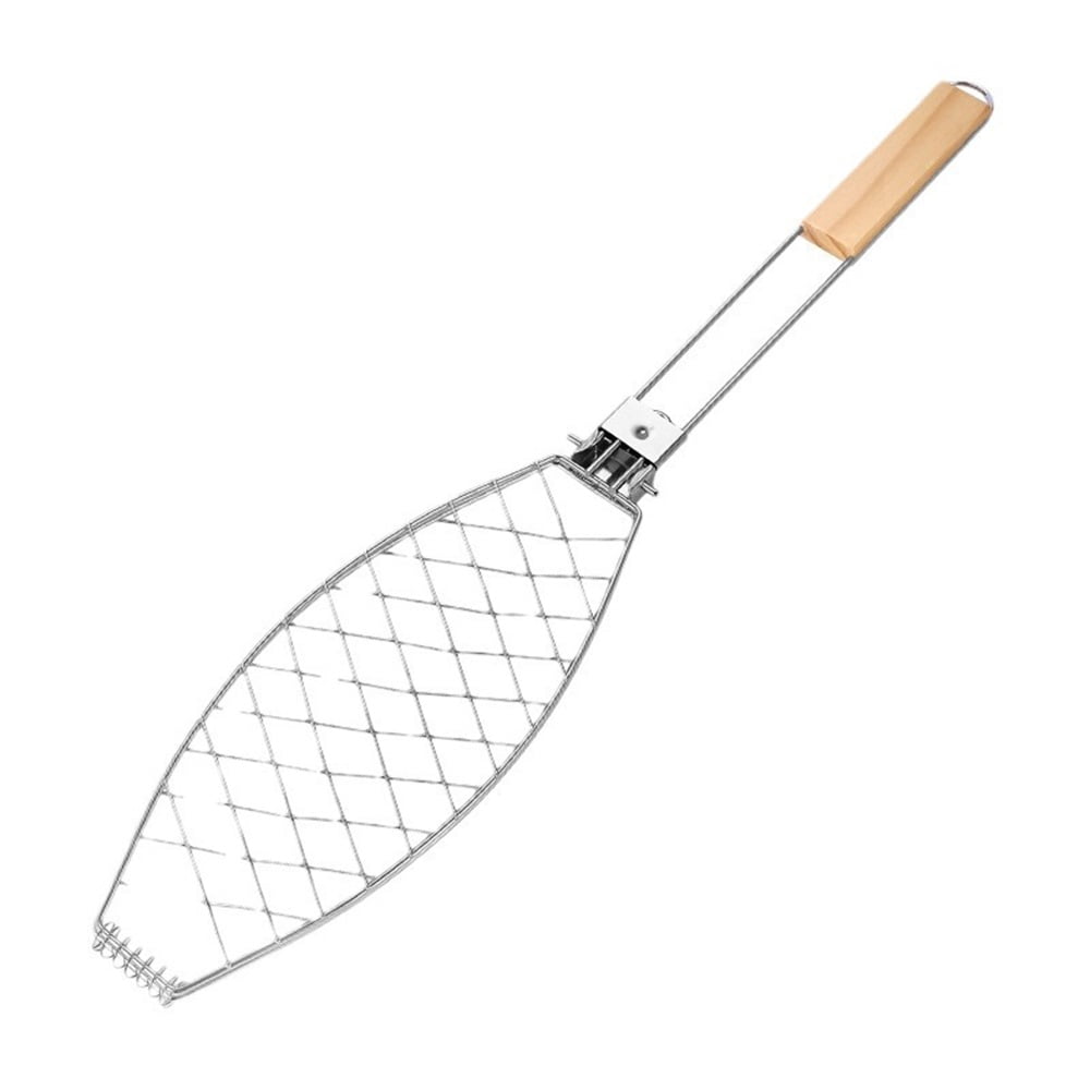 Xusx111 - Cesta De Pescado De Barbacoa De Acero Inoxidable, Gran, Plata Gran Estante De Parrilla De Pescado Para Parrilla De Pescado Verduras Camarones, Cesta Plegable De Parrilla De Acero Inoxidable