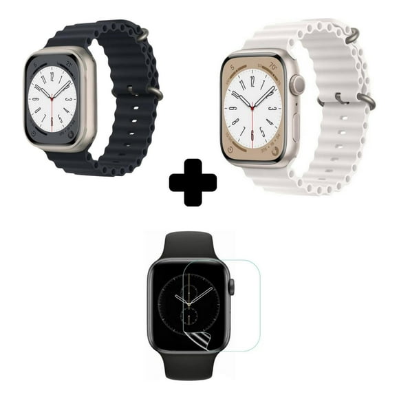 2 Correa Ocean Smartwatch Negro Y Blanco + Protector 45mm blanco