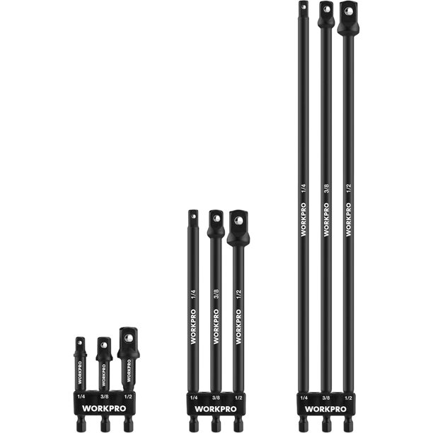 WORKPRO Set de 9 adaptadores y extensiones para dados, vástago hexagonal de 1/4 pulg.