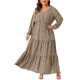 thumbnail image 1 of Agnes Orinda Vestido Maxi Largo de Lunares para Mujer Talla Grande de Escuela Colegio con Mangas de Linterna y Dobladillo con Volantes Flowy Boho 3X Caqui, 1 of 6