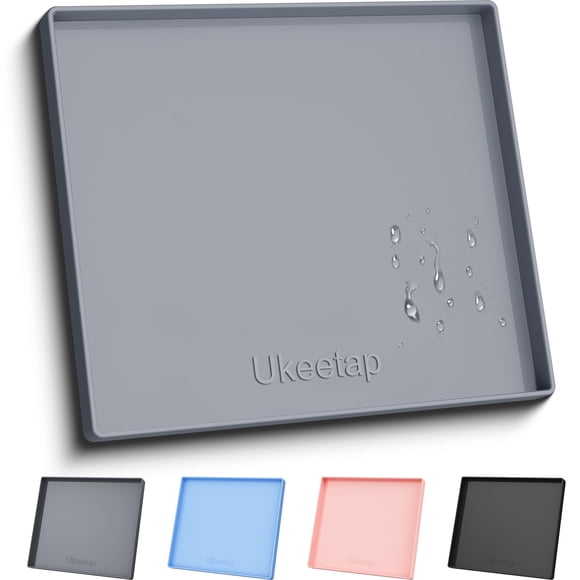 Alfombrilla de silicona Ukeetap impermeable con borde elevado de 56 x 48 cm, color gris