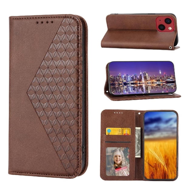 Funda Flip FOXDOCK para iPhone 14 Pro , Estilo Billetera con Diseño Rombo, Correa de Mano y Soporte, Uso Diario