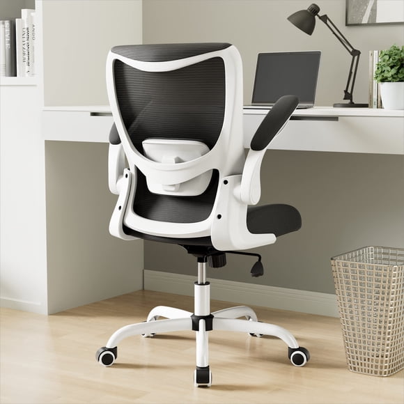 Silla de oficina ergonómica MUXX.STIL de malla con apoyabrazos abatibles, blanca