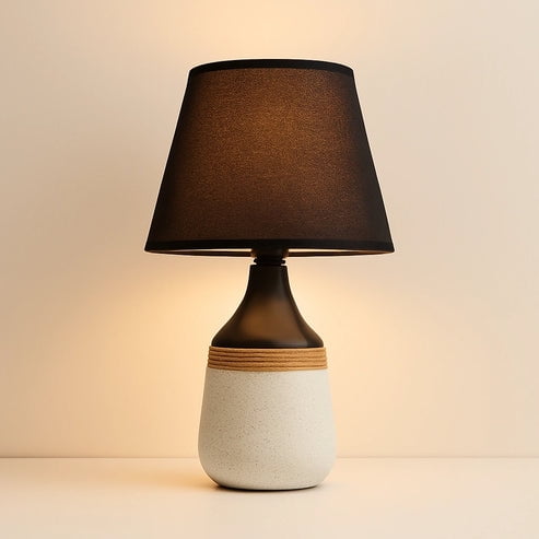 Estilodomus - Lámpara De Noche Cerámica Cuerda Luz Velador Escritorio Negra Blanco