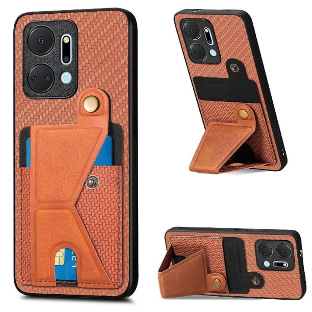 Funda Resistente para Honor X7A con Tarjetero y Soporte, Diseño Magnético Marrón