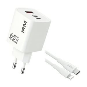Irm - Cargador Carga Rápida 65W Triple Usb Usb-C +Cable Lightning