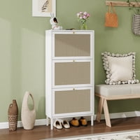 M&Ms - Rattan 3 Door Shoe Rack, Freestanding Modern Shoe Storage Cabinet, For Entryway