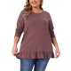 thumbnail image 1 of Agnes Orinda Túnicas Casuales de Talla Grande para Mujeres Cuello Redondo Manga Larga Dobladillo con Volantes Blusas Sueltas con Bolsillos Burdeos 1X, 1 of 6